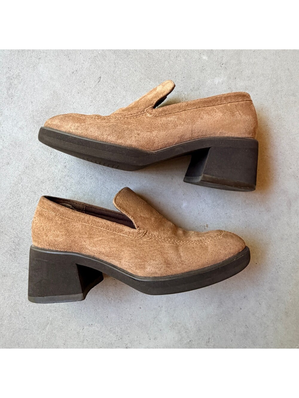 Hush Puppies Suede Loafer Brown Block Heel Slip On Shoes Women’s 6.5 W